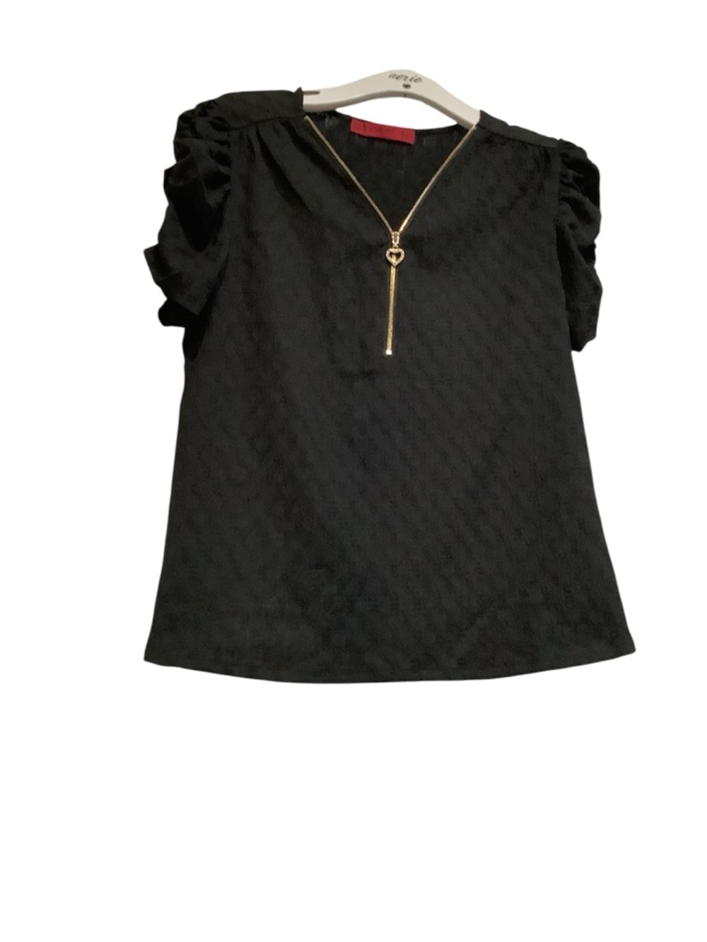 Scarlett Black Textured Top with Gold Heart Zip Detail